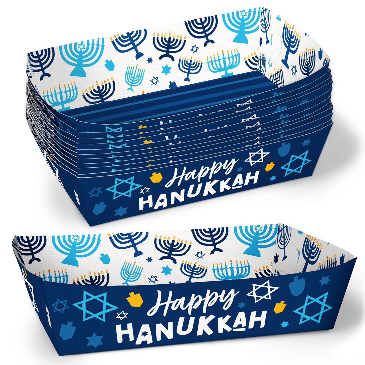 Big Dot of Happiness Hanukkah Paper Food Trays, Disposable Food Boats, Chanukah Holiday Decor, Double-Sided Meal Holders for Hanukkah - 12 Ct